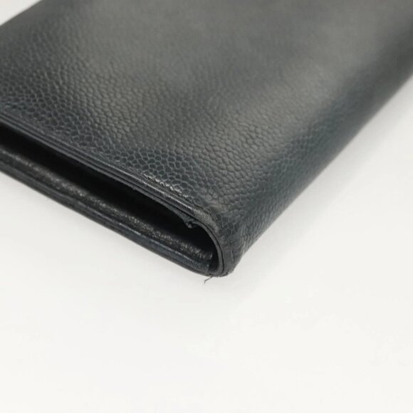 CHANEL COCO Mark Long Wallet Grained Calf Skin Navy Gold - Picture 14 of 16